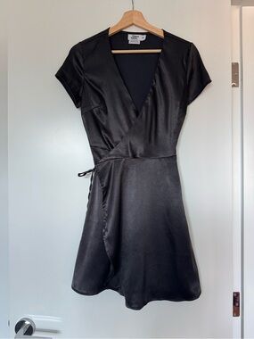 Urban Outfitters Black Satin Wrap Dress